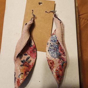 Pink genuine leather multi color earrings